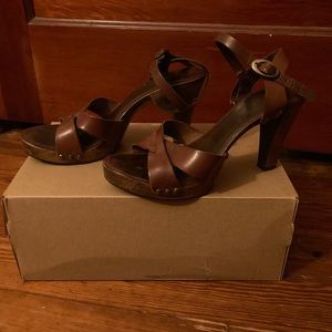 Sophia Brown Leather High Heel Sandal by Frye